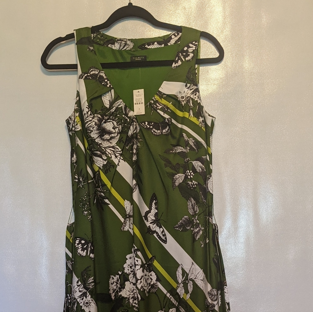 Talbot's Dark Green Butterfly and Flower Dress, Size 6